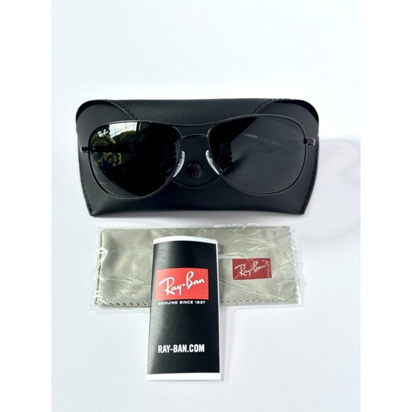 Ray-Ban RB3519 Aviator Black Frame Sunglasses 59mm Green Polarized G-15 Lenses - Picture 2 of 8